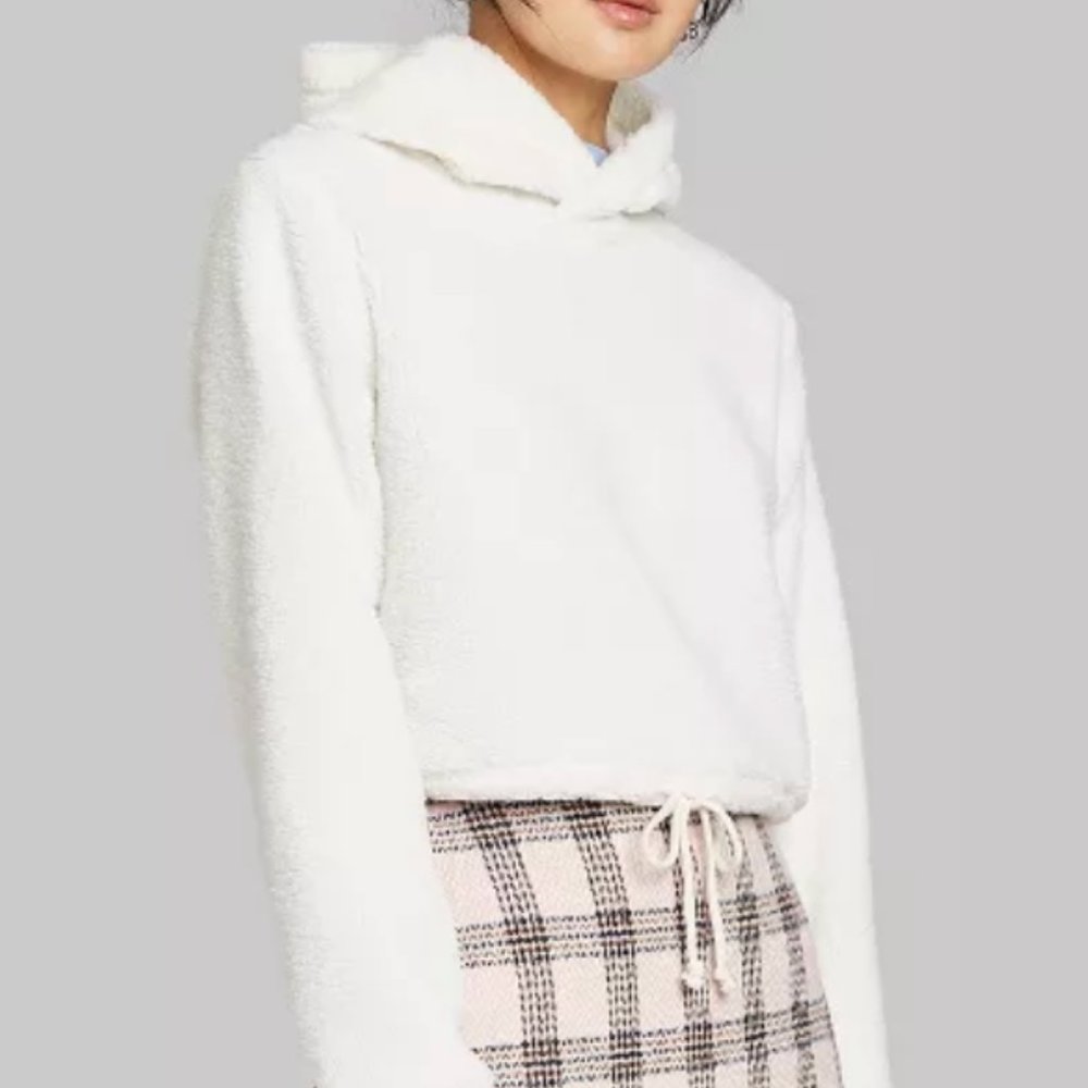 Cropped White Sherpa Sweatshirt